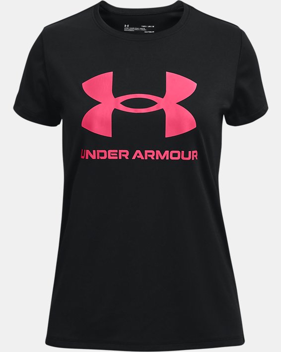 เสื้อแขนสั้น UA Tech™ Sportstyle Big Logo สำหรับเด็กผู้หญิง, Black, pdpMainDesktop image number 0